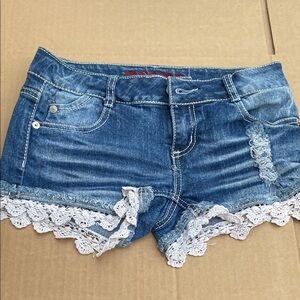 Denim Lace Trim Women's Shorts